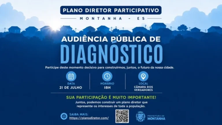 Prefeitura de Montanha convida população para Audiência Pública de Diagnóstico do Plano Diretor Participativo
